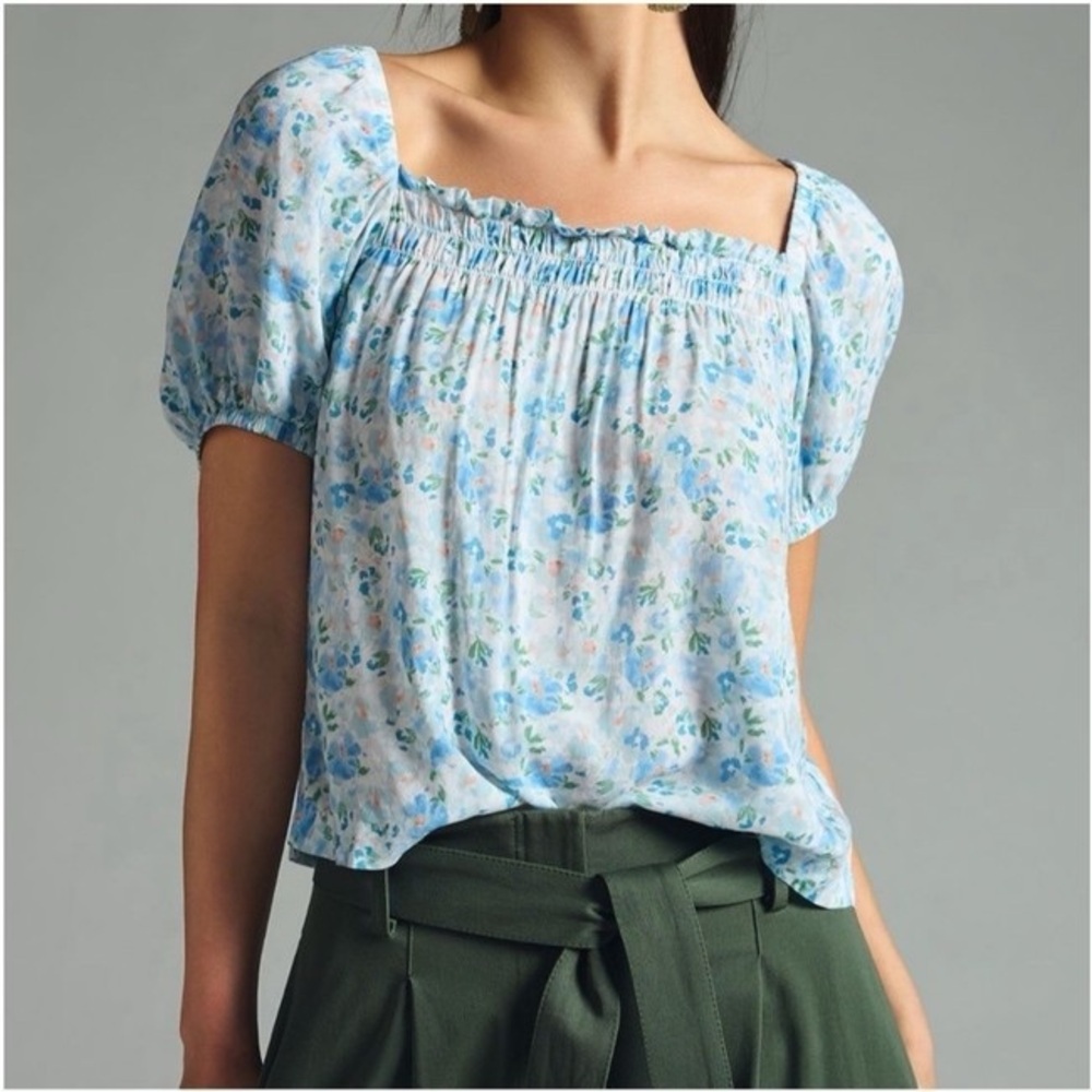 cloth & stone Floral Off-Shoulder Top in Light Blue and White